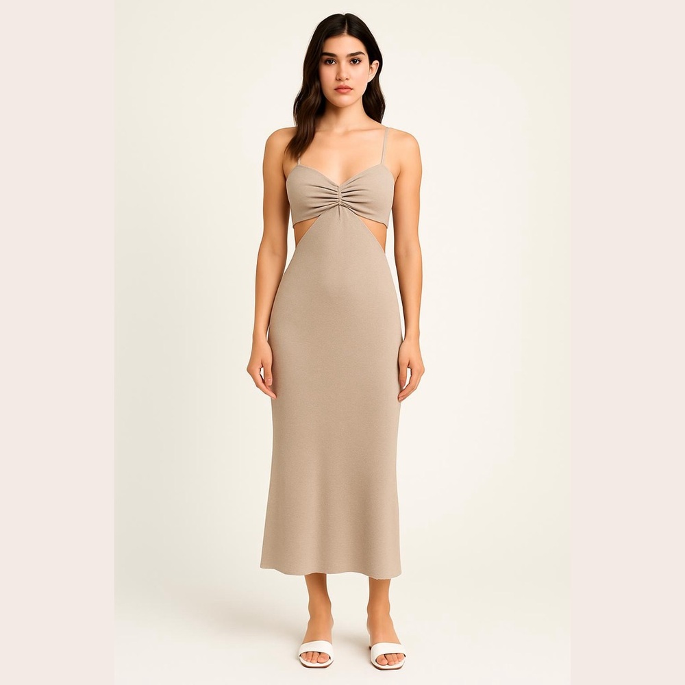3/$10 Beige Cut-Out Midi Dress